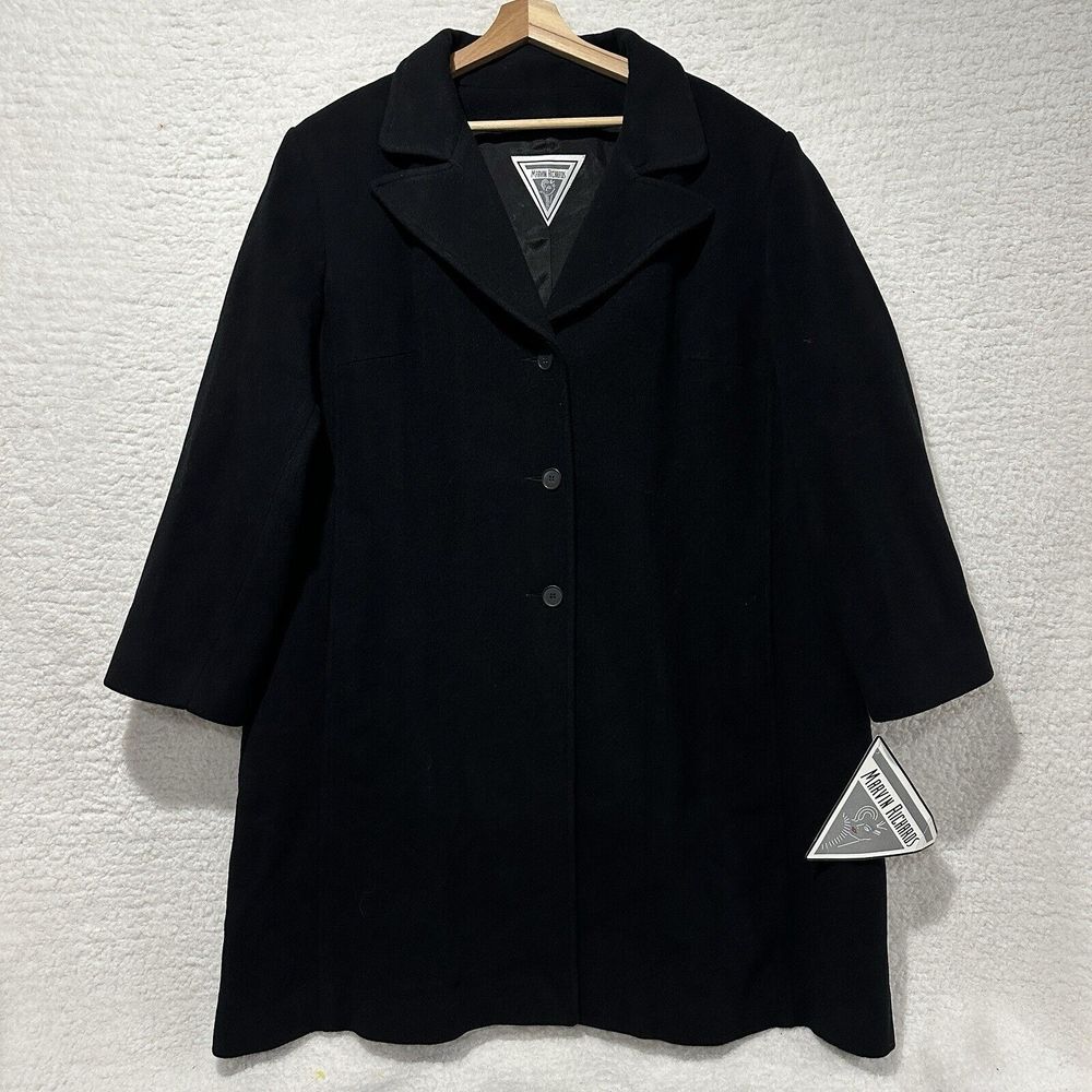 Marvin Richards Women's Black 100% Wool Coat 3 Button Front Size 2X NWT USA Made